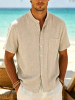 Calder - Textured Cotton Band-Collar Shirt