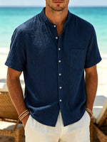 Calder - Textured Cotton Band-Collar Shirt