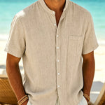 Calder - Textured Cotton Band-Collar Shirt