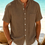 Calder - Textured Cotton Band-Collar Shirt