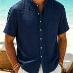 Calder - Textured Cotton Band-Collar Shirt